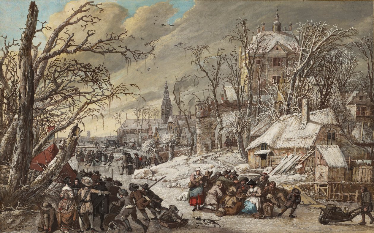 Figurer på en frossen kanal af Gerrit van Battem