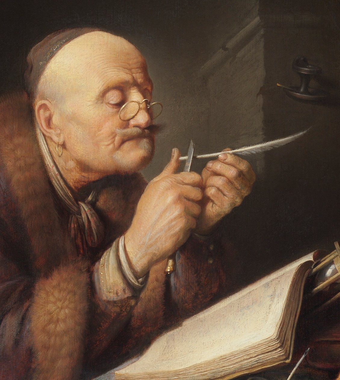 Den lærde sliber sin fjerpen af Gerrit Dou