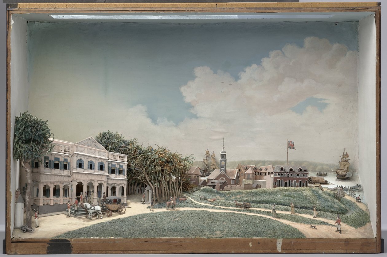 Diorama fra regeringspladsen i Paramaribo af Gerrit Schouten