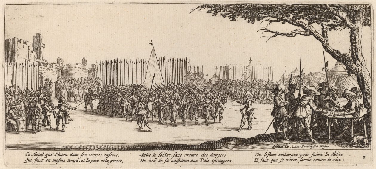 Rekruttering af tropper af Gerrit van Schagen after Jacques Callot