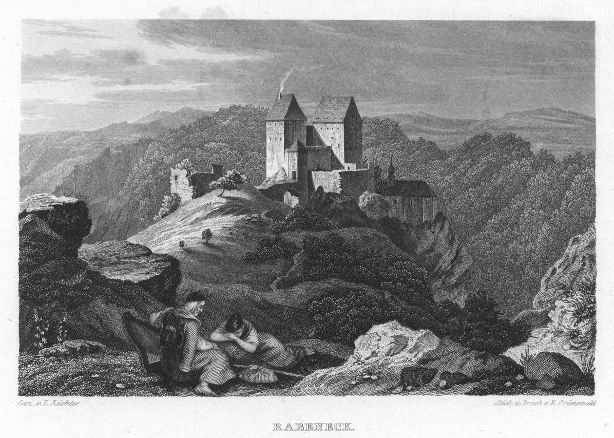 Burg Rabeneck i album af Frankisk Schweiz. Ni stålgraveringer. 1840 af Gez. v. Adrian Ludwig Richter