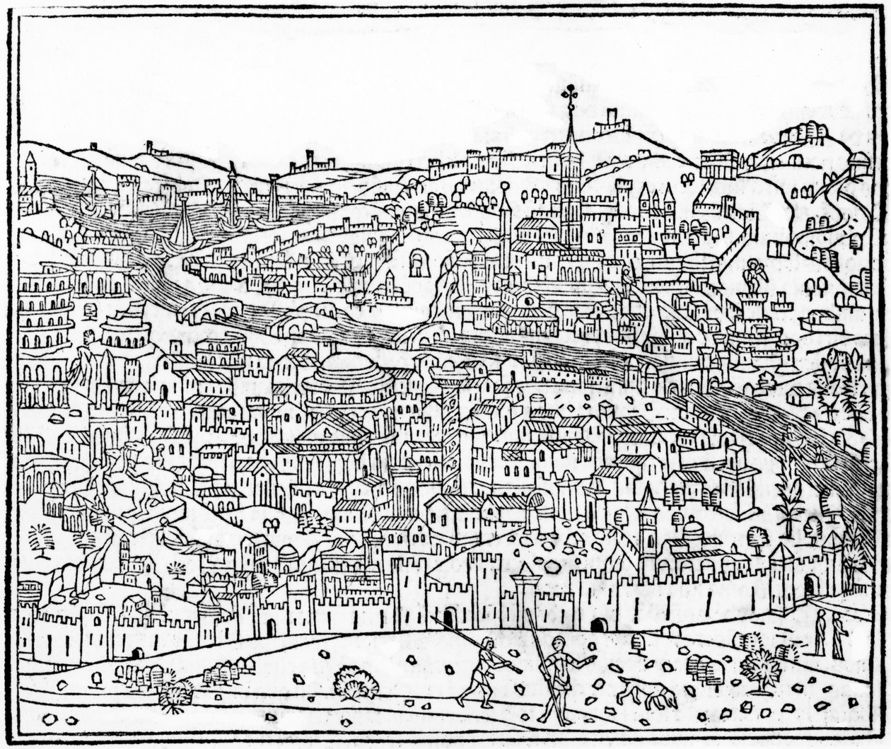 Udsigt over Rom, fra "Supplementum chronicarum", udgave udgivet i 1490 af Giacomo Filippo Foresti