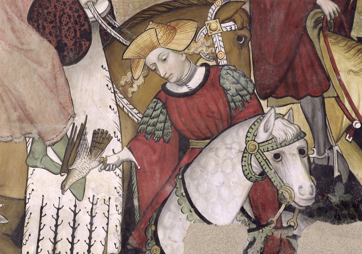 The Fountain of Life, detalje af en falkoner, der slipper sin fugl løs, 1418-30 af Giacomo Jaquerio