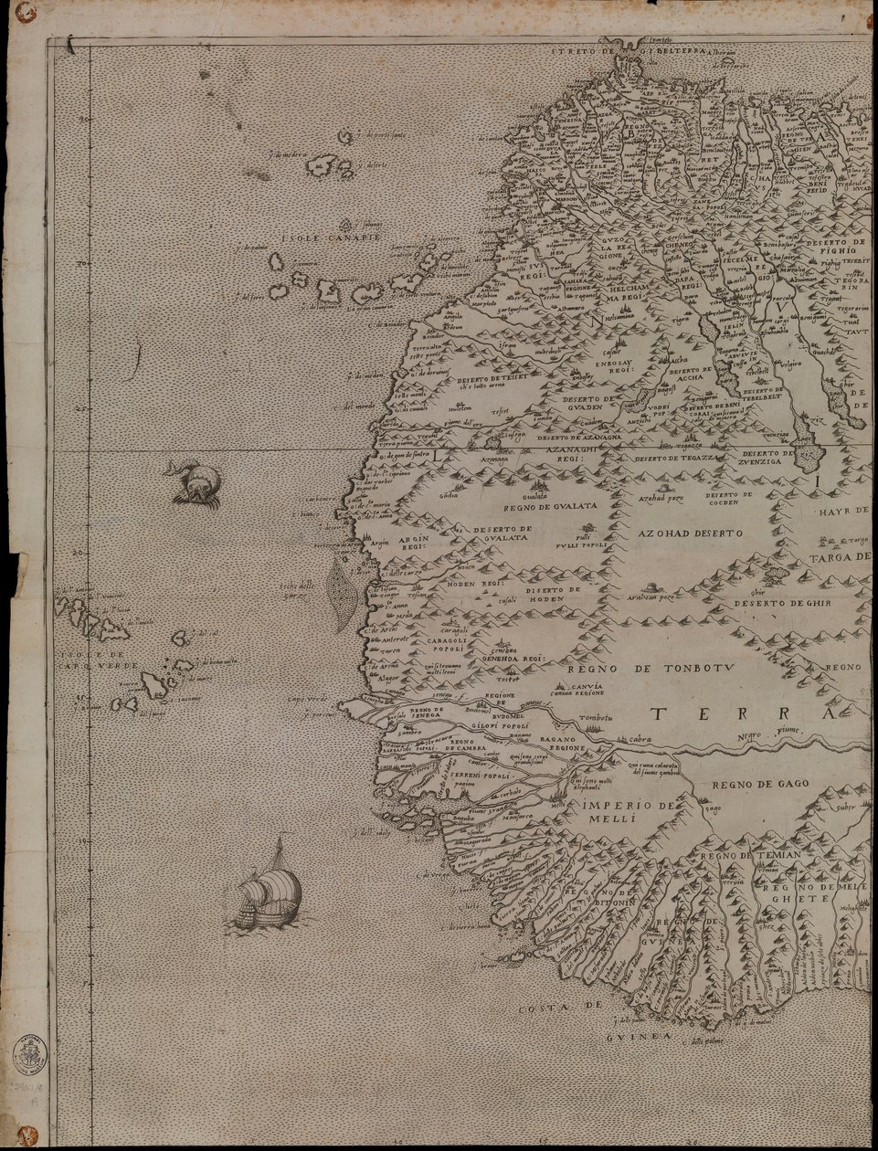 Kort over Afrika af Giacomo Gastaldi