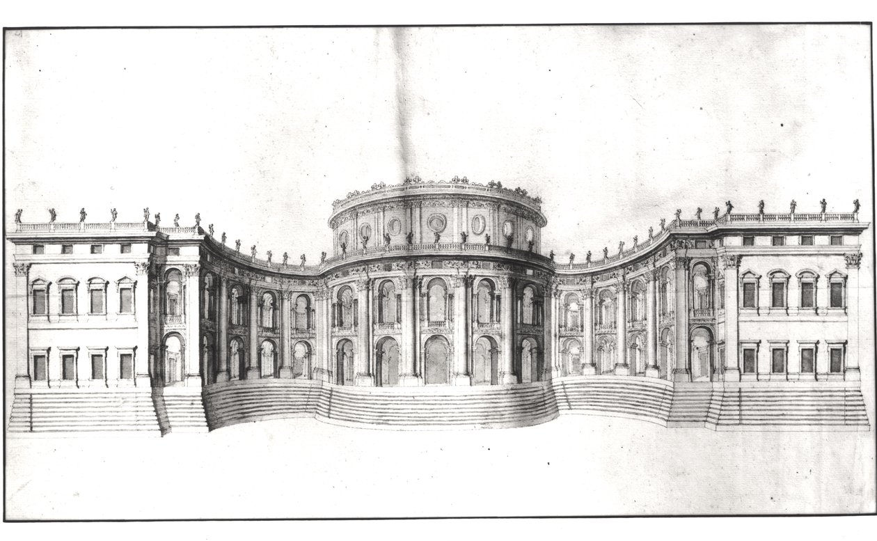 Første projekt til Louvre, forhøjning af østfacaden, fra 