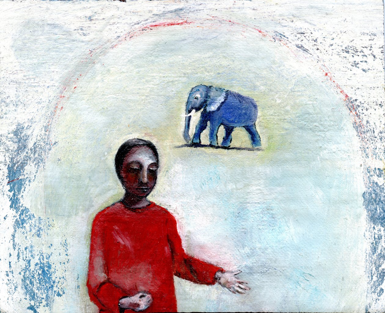Blue Elephant Day, 2004, (olie på linned) af Gigi Sudbury
