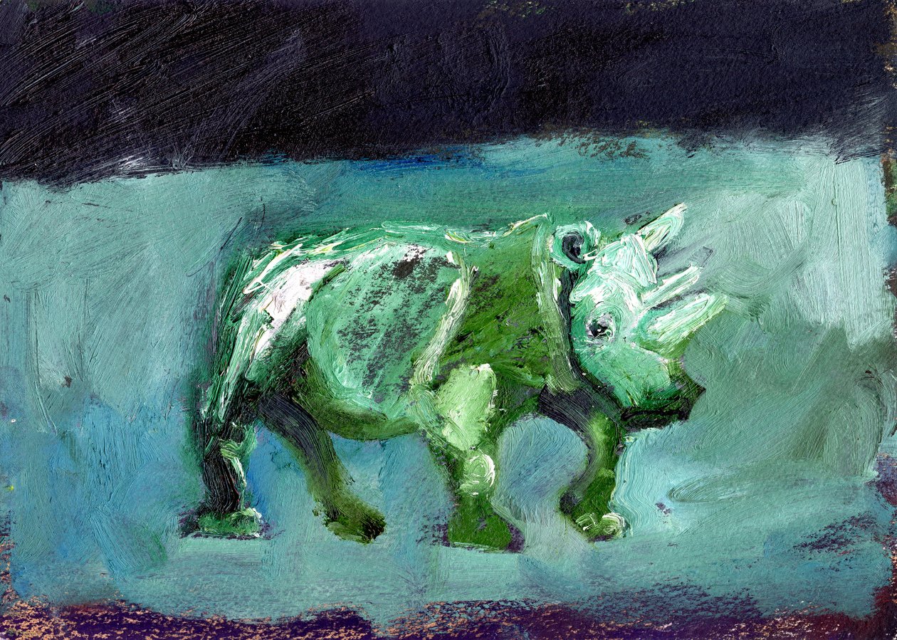 Rhinoceros, 2002, (olie på papir) af Gigi Sudbury