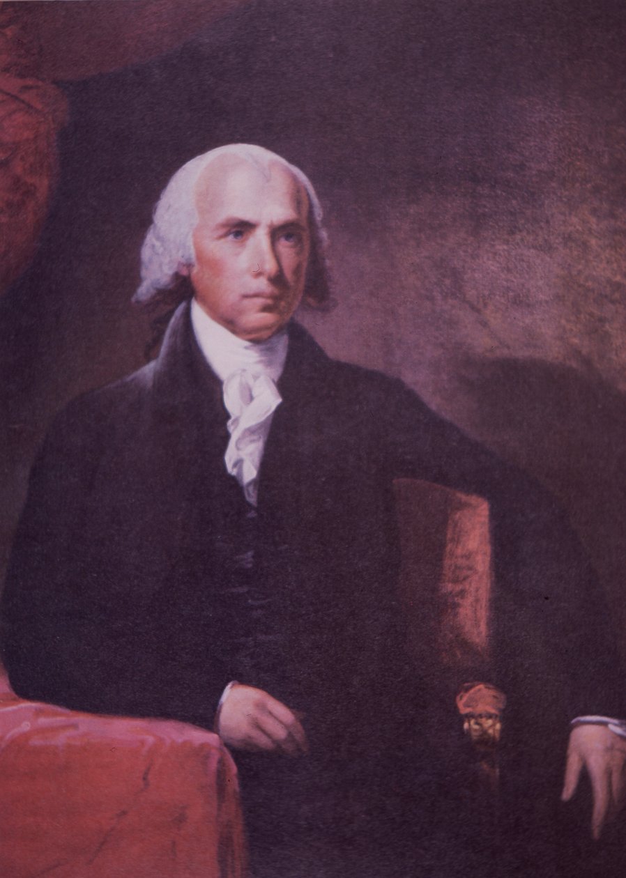 James Madison (farve litho) af Gilbert (after) Stuart