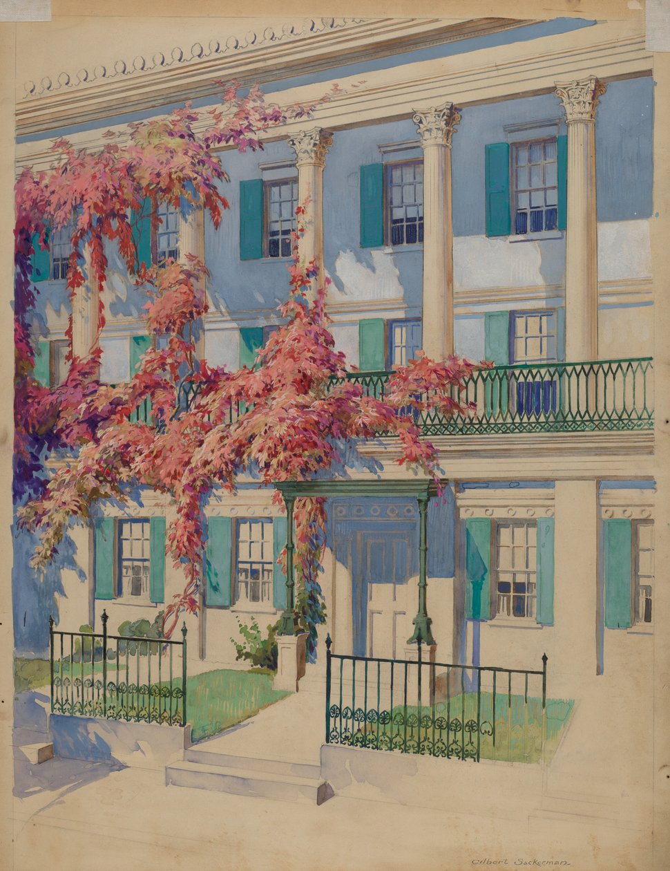 Støbejerns havebalkon, 19351942. af Gilbert Sackerman