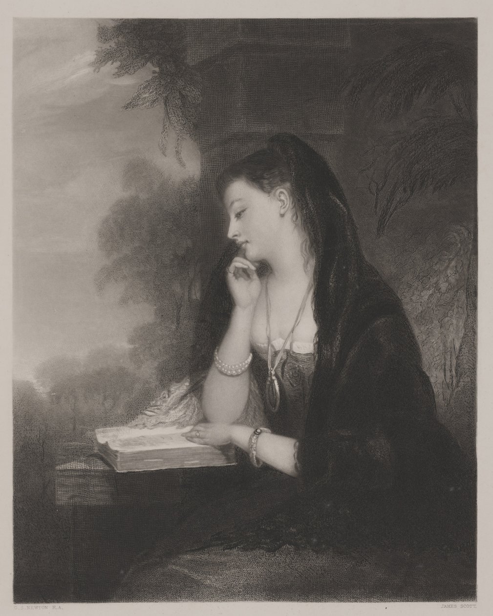 Den eftertænksomme (akvatint) af Gilbert Stuart Newton