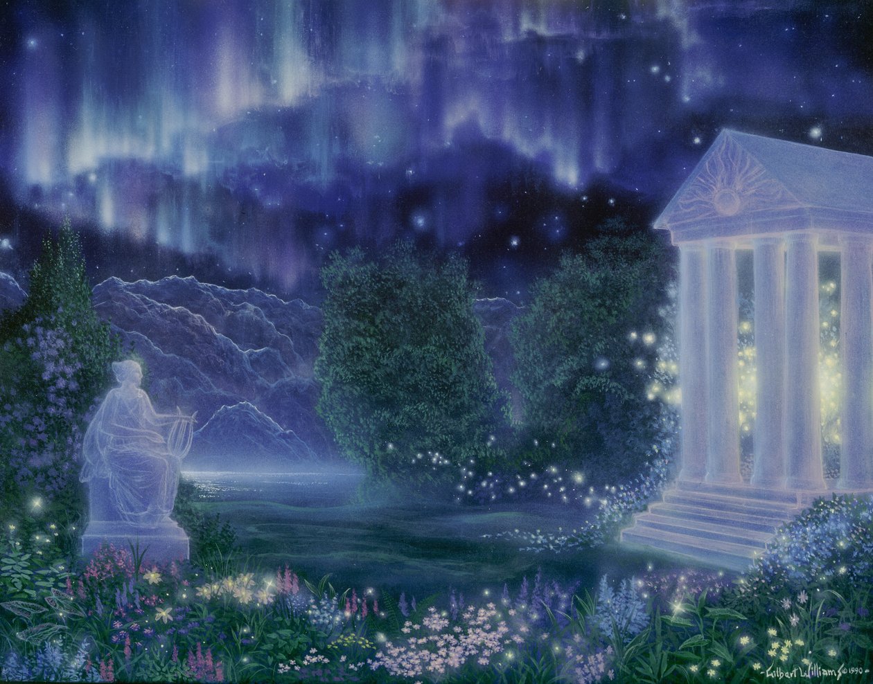Aurora garden,1990 (akryl på lærred) af Gilbert Williams