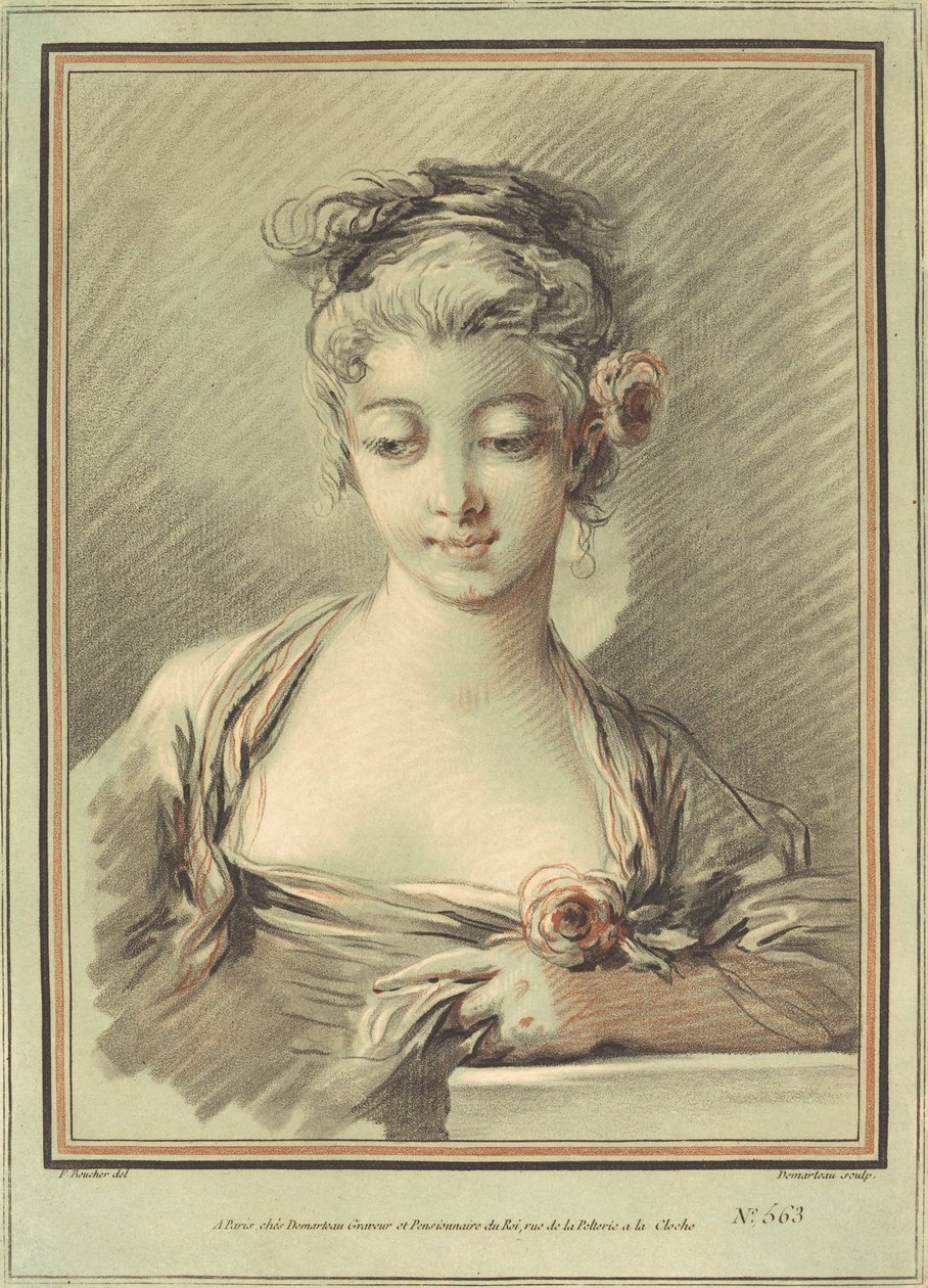 Ung kvinde med en rose, ca. 1776. af Gilles Demarteau