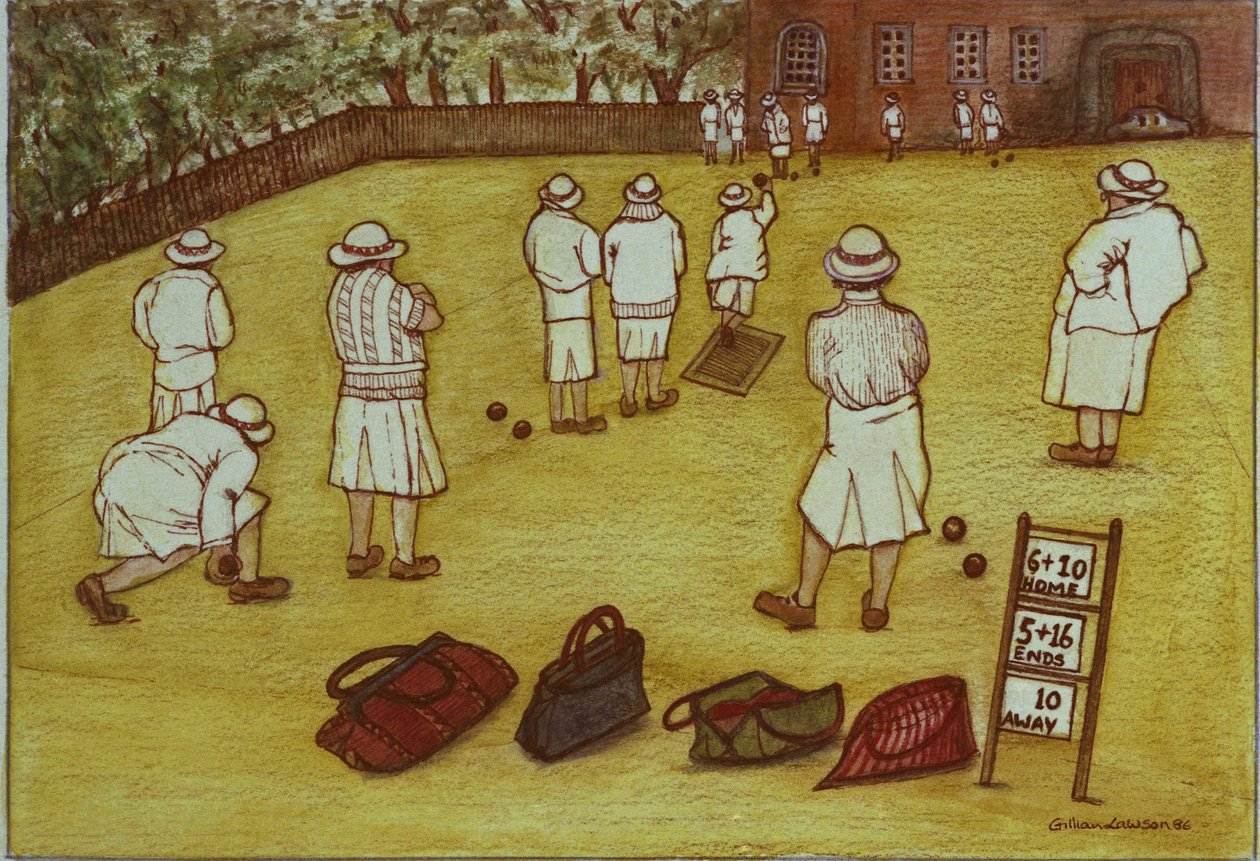 Bowling, 1988 (akvarel på papir) af Gillian Lawson