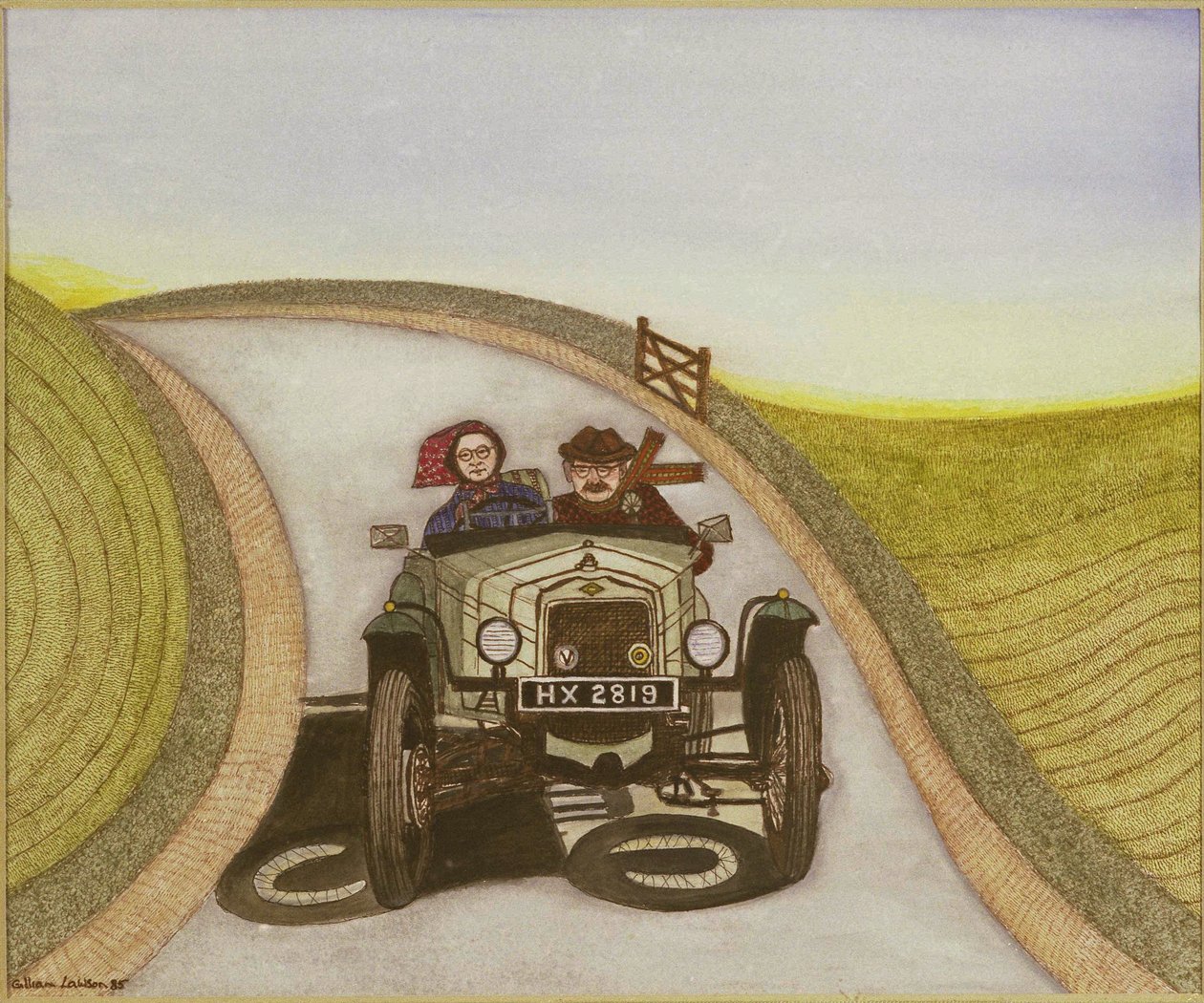 Motorcar, 1985 (akvarel på papir) af Gillian Lawson