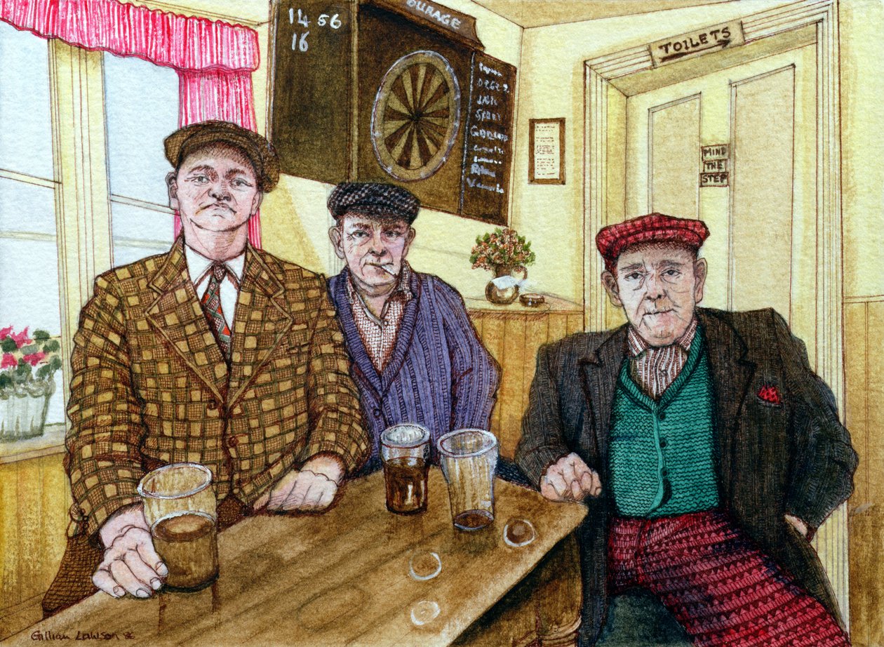 Tre mænd på en pub, 1984 af Gillian Lawson