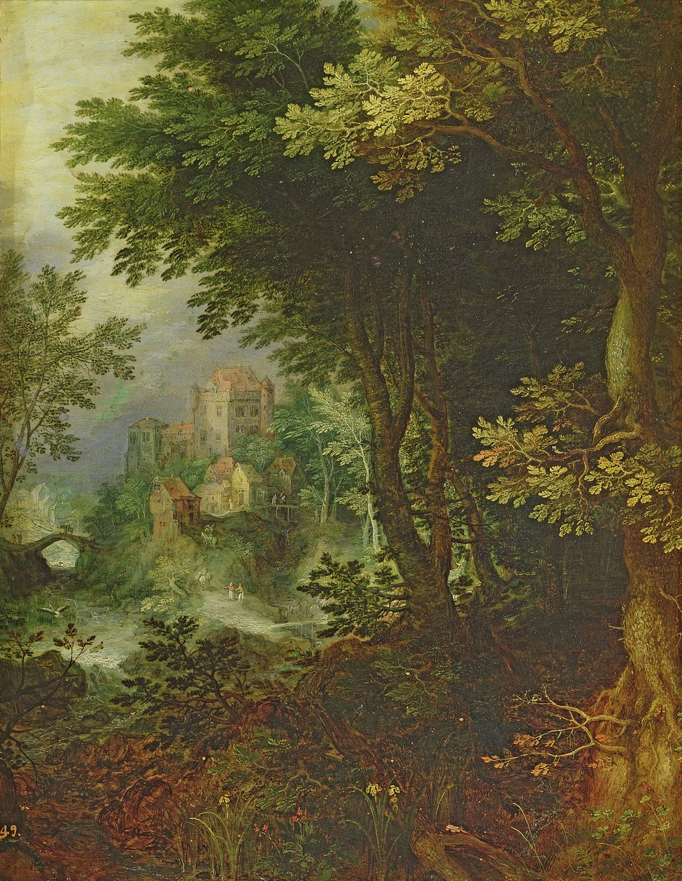 Landskab (olie på kobber) af Gillis van III Coninxloo