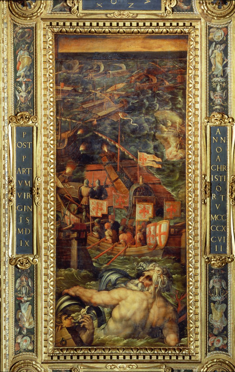 Et søslag mellem Firenze og Pisa fra loftet på Salone dei Cinquecento, 1565 (panel) af Giorgio Vasari