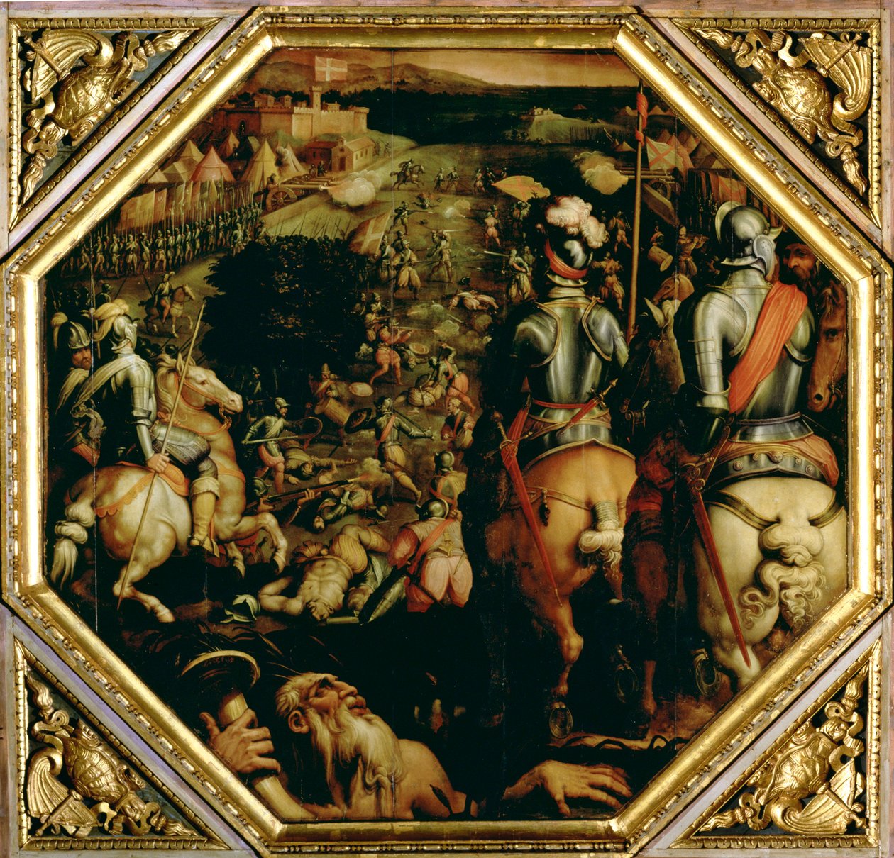 Slaget ved Marciano i 1553, fra loftet i Salone dei Cinquecento, 1565 (panel) af Giorgio Vasari
