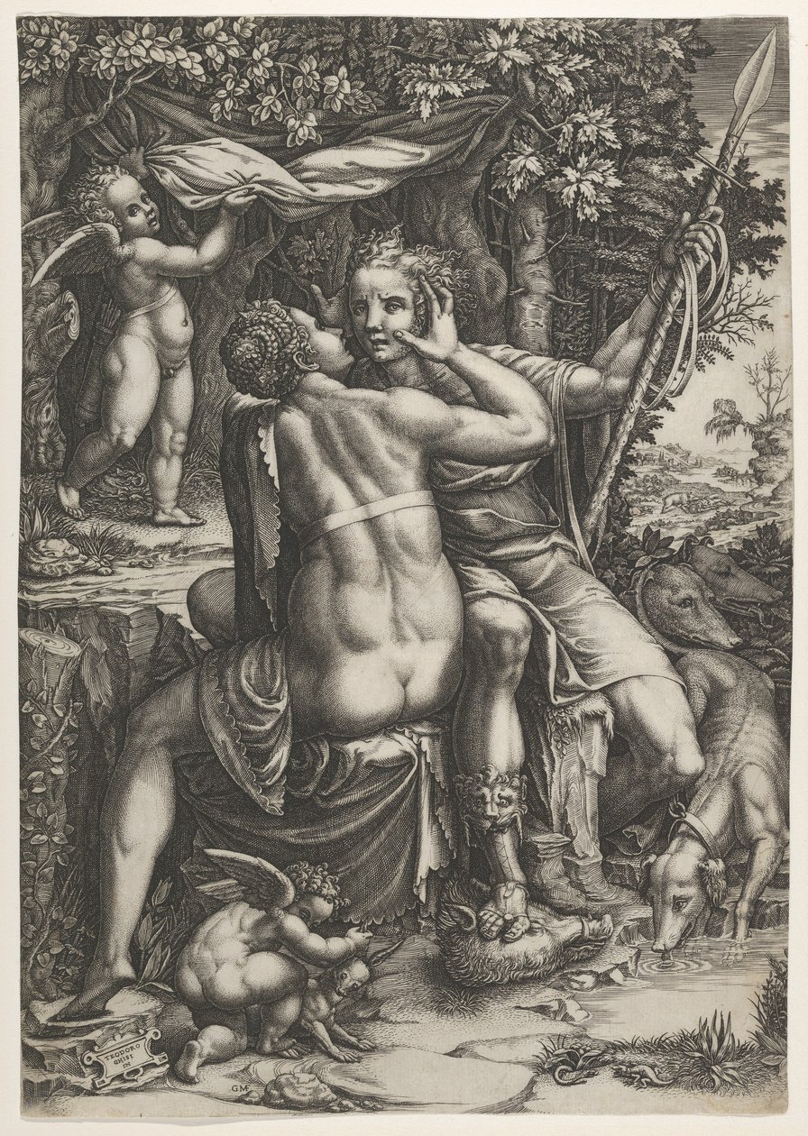 Venus og Adonis, ca. 1570 af Giorgio Ghisi