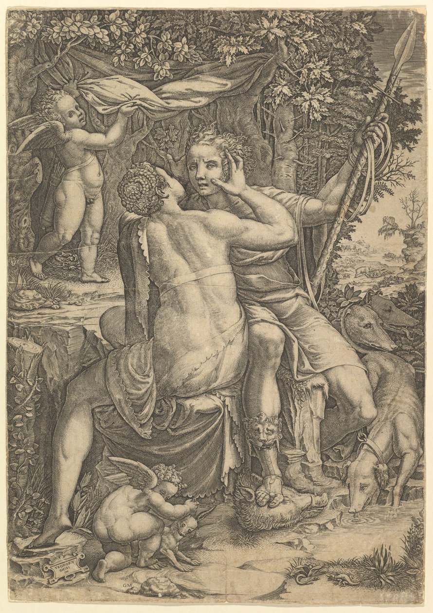Venus og Adonis, ca. 1570. af Giorgio Ghisi