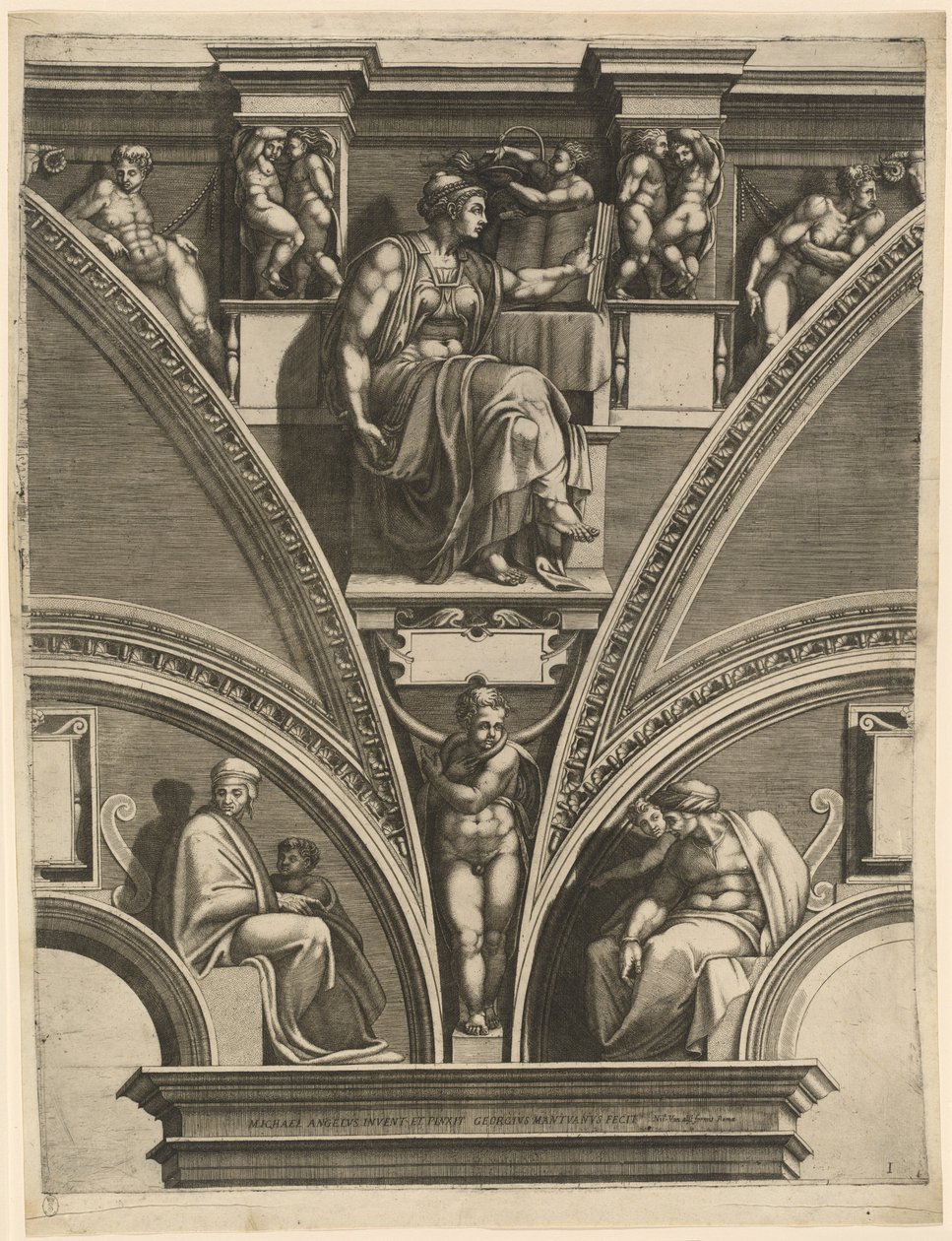 Den eritreiske sibylle af Giorgio Ghisi after Michelangelo