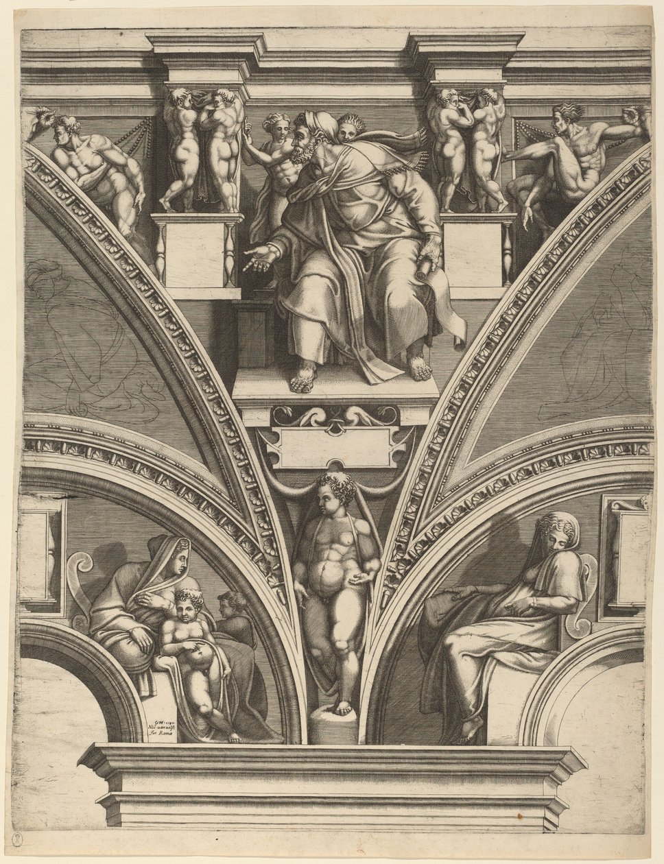 Profeten Ezekiel af Giorgio Ghisi after Michelangelo