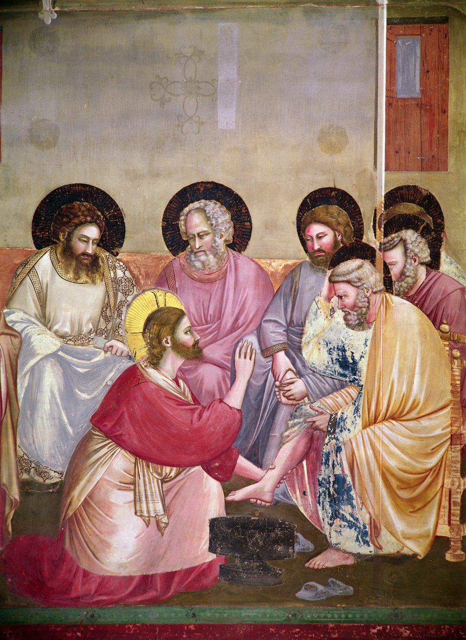 Kristus vasker disciplenes fødder, detalje af Kristus og seks disciple, ca. 1303-05 af Giotto di Bondone