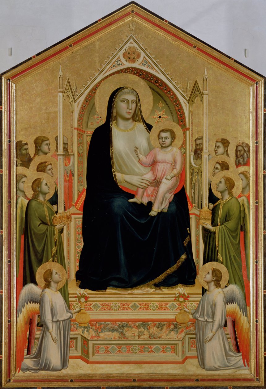 Madonna and Child Enthroned, ca. 1300-10 (tempera på panel) (POST-restaurering) (se også 50342) af Giotto di Bondone