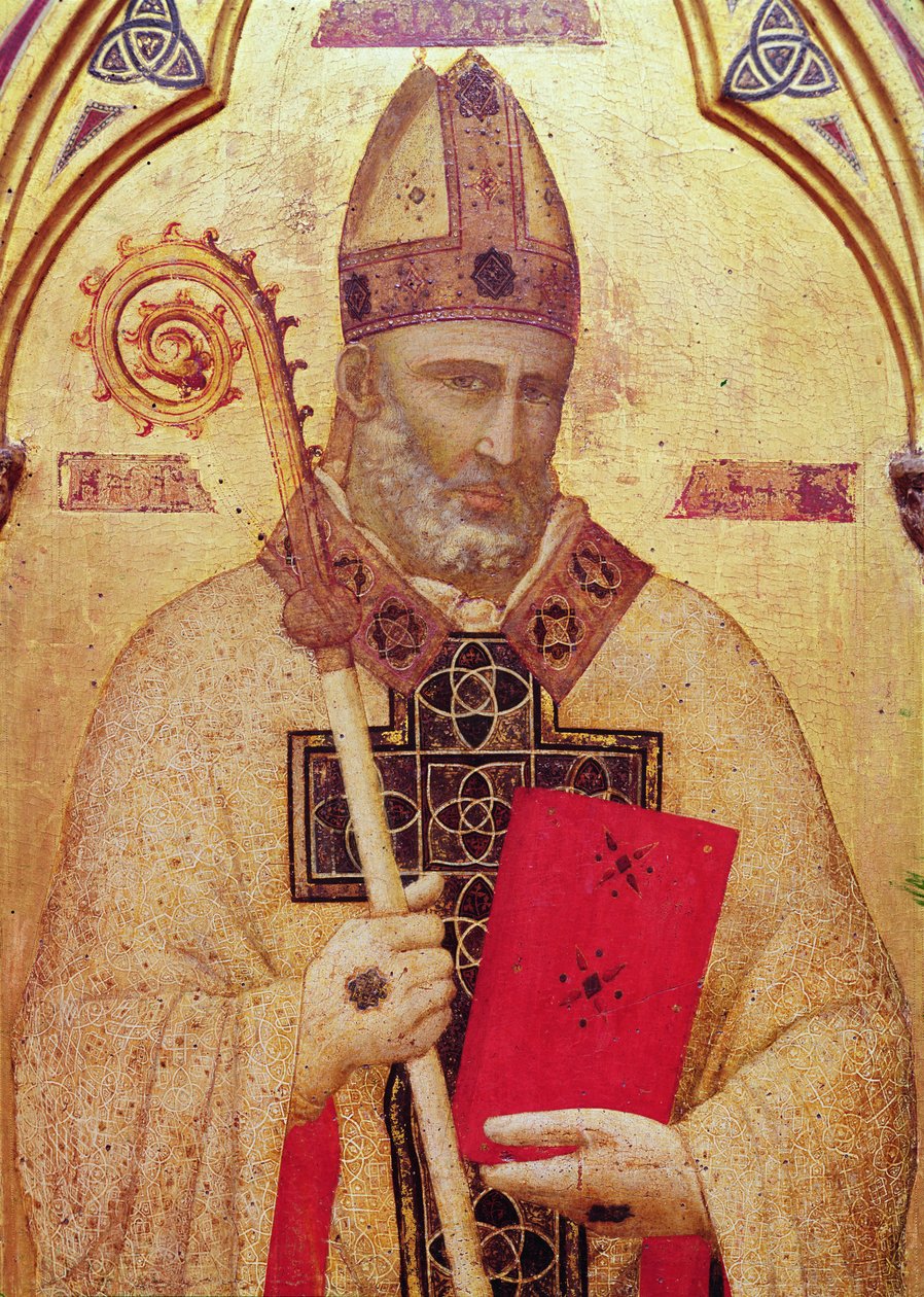St. Nicholas, panel yderst til venstre på Badia-altertavlen, ca. 1301 (tempera på panel) (detalje af 50341) af Giotto di Bondone