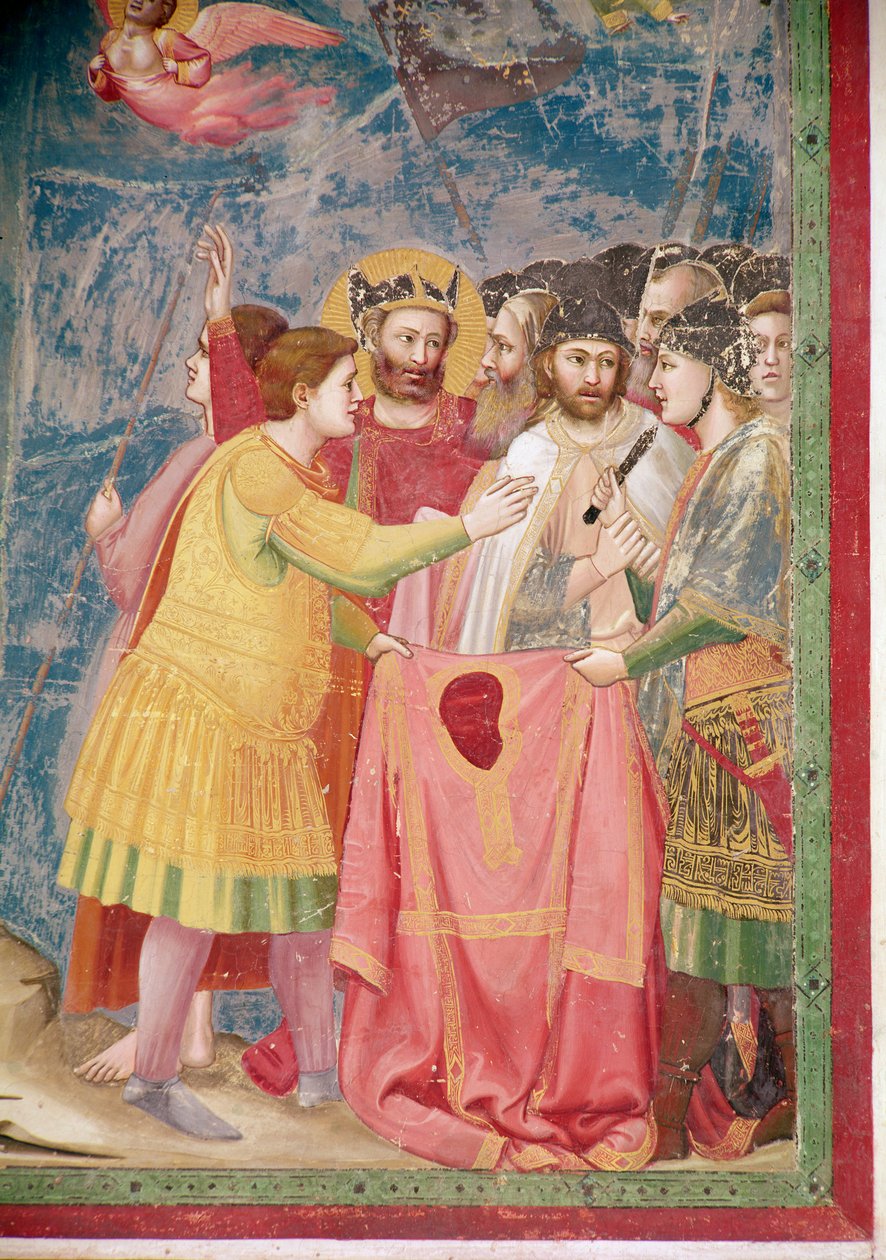 Korsfæstelsen, detalje af soldater, der holder Kristi tunika, ca. 1303-05 af Giotto di Bondone