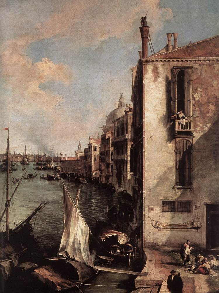 Grand Canal, set øst fra Campo San Vio (detalje) af Giovanni Antonio Canal
