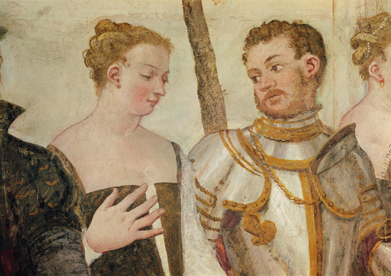 Invitation to the Dance, detalje af to hoveder, 1570 fresco af Giovanni Antonio Fasolo