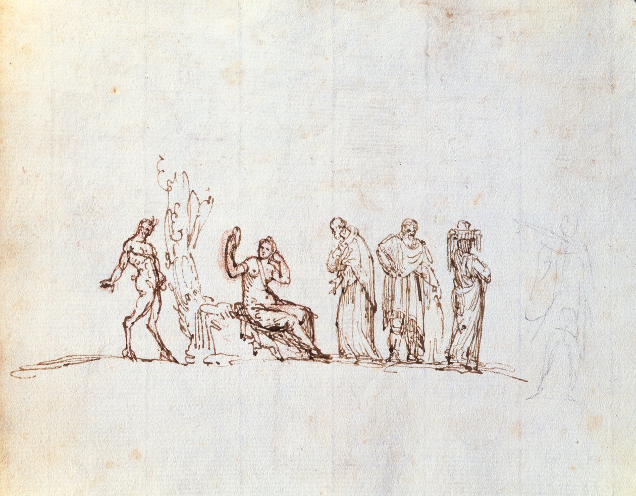 Fem skitser af klassiske figurer (blæk på papir) af Giovanni Battista Busiri