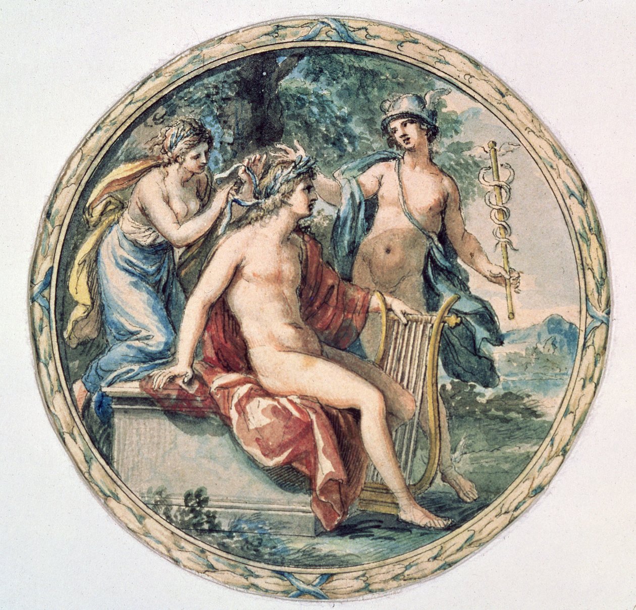 Apollo med sin Lyre, Merkur og en Muse af Giovanni Battista Cipriani