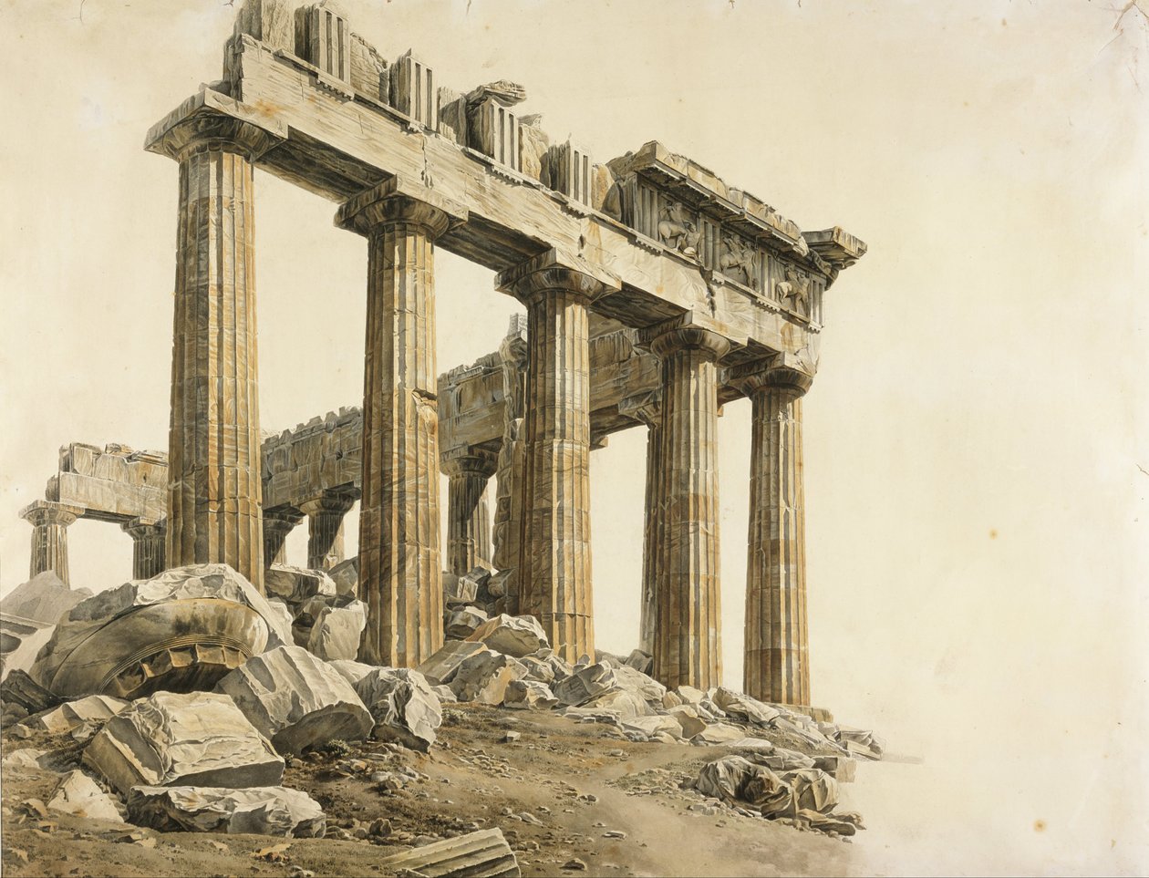 Det sydøstlige hjørne af Parthenon, Athen af Giovanni Battista Lusieri