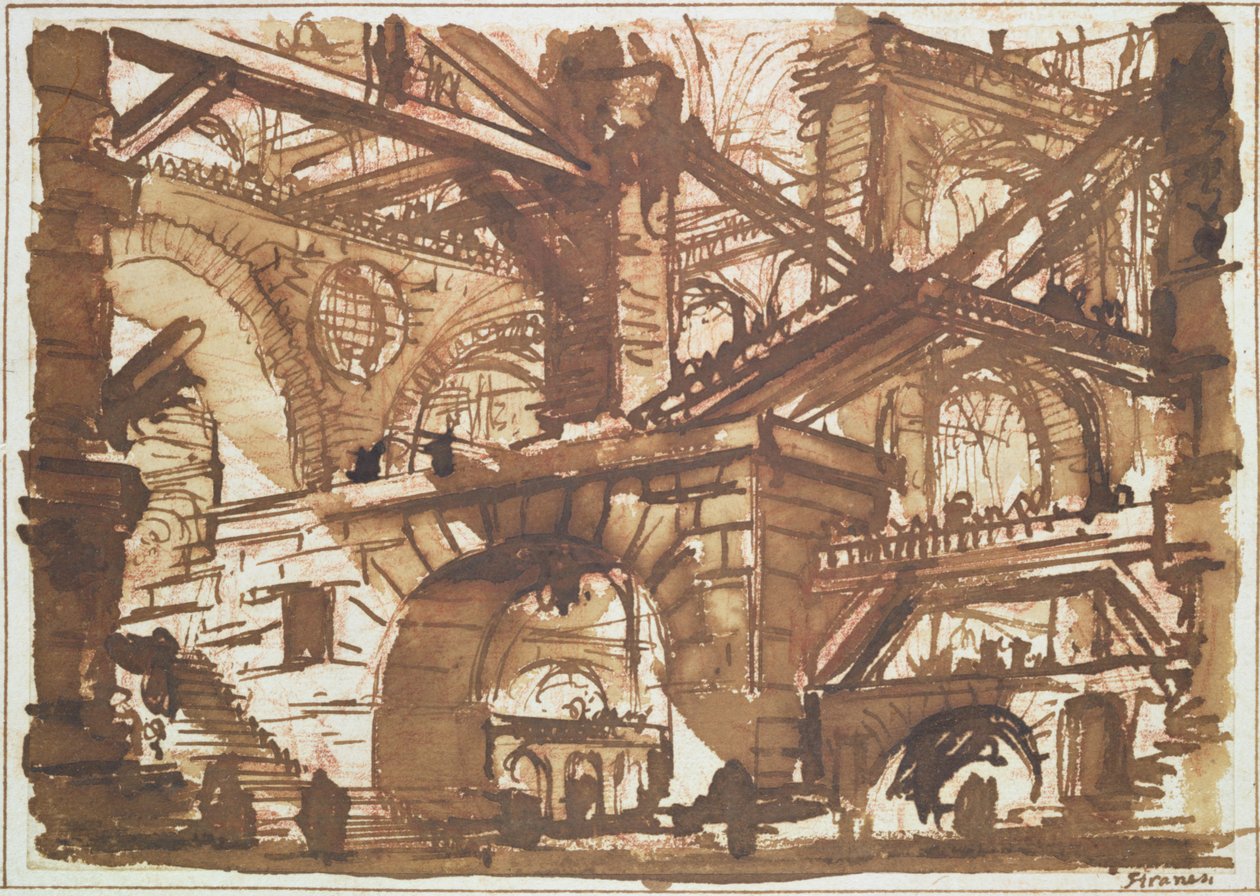 Tegning af et imaginært fængsel (blæk og vask på papir) af Giovanni Battista Piranesi