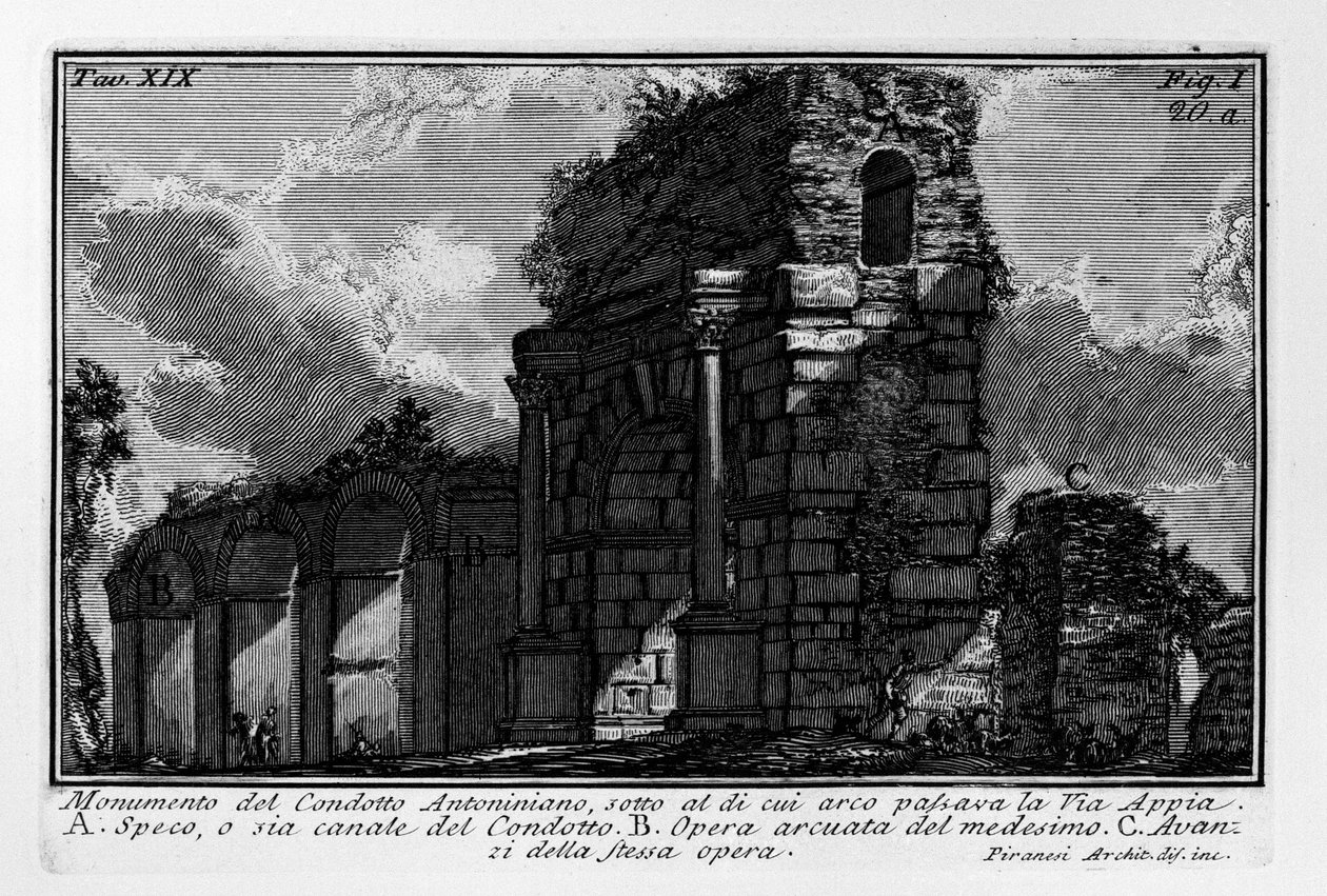 Monument for den Antoninske Conduit, under hvis bue Via Appia gik. af Giovanni Battista Piranesi