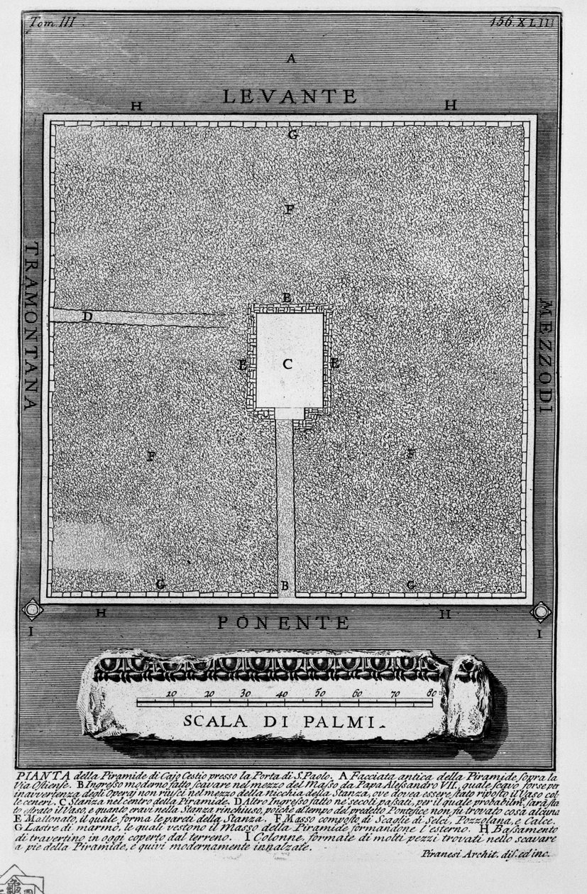 PLAN for Pyramiden i Cajo Cestio ved Porta di S. Paolo. af Giovanni Battista Piranesi