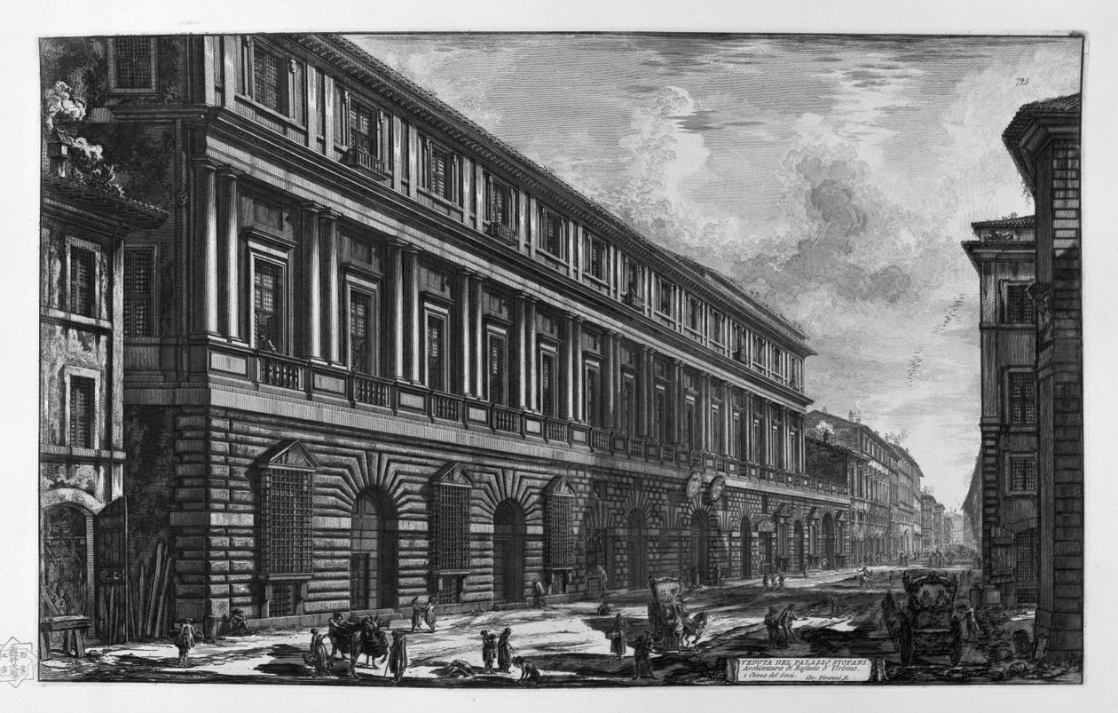 Udsigt over Vidoni Caffarelli -paladset (Stoppani -paladset). Gesù -kirken af Giovanni Battista Piranesi