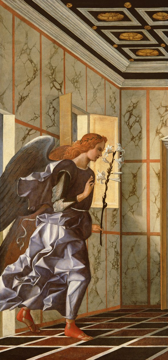 Ærkeenglen Gabriel, fra Diptykonen Bebudelsen, ca. 1500 (restaurering efter 1998) af Giovanni Bellini