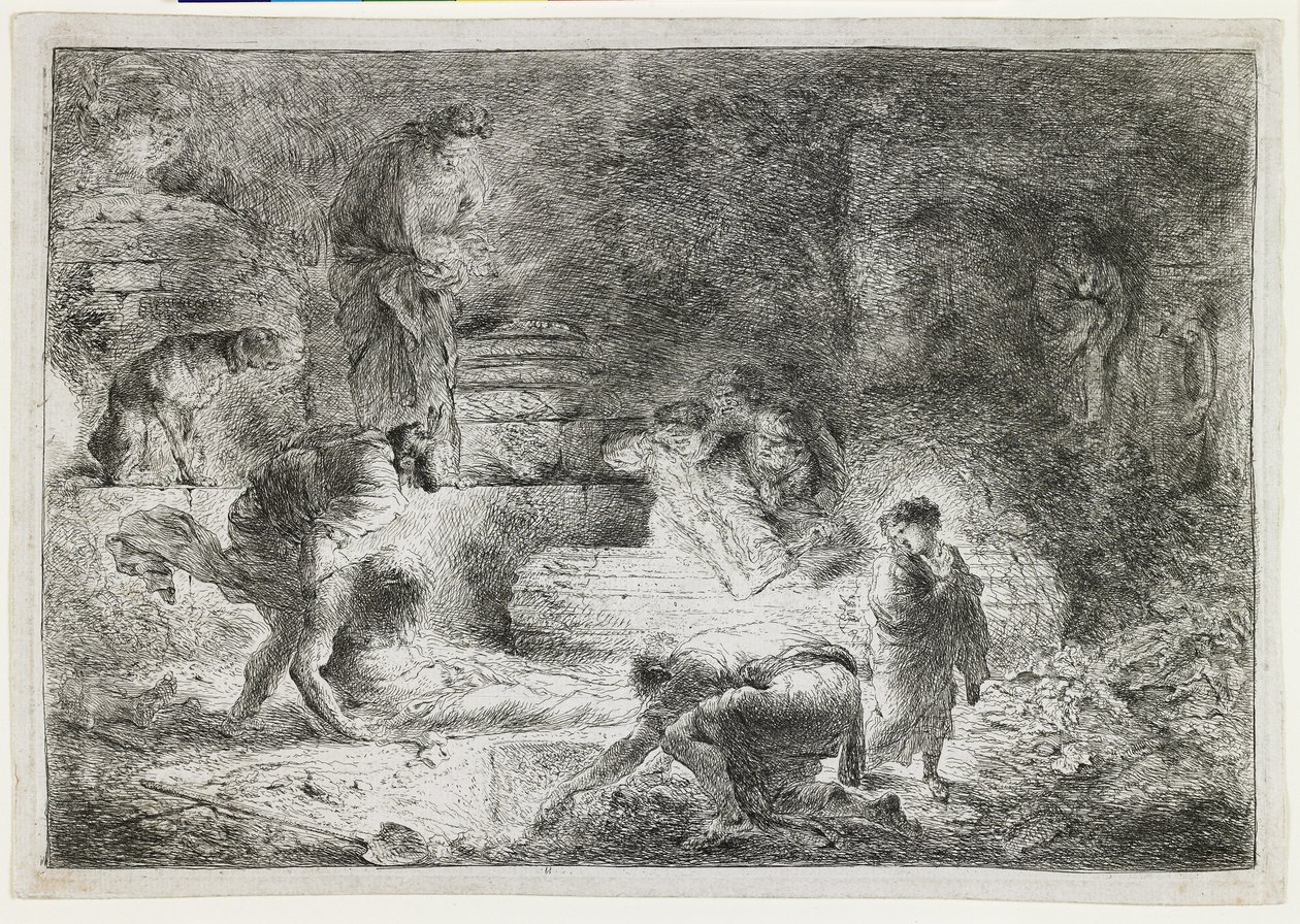 Tobit Burying the Dead, ca. 1650 af Giovanni Benedetto Castiglione
