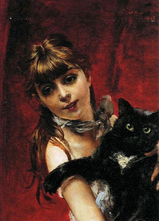Pige med en sort kat Deutsch: Madchen mit schwarze Katzen Polski: Pige med en sort kat af Giovanni Boldini