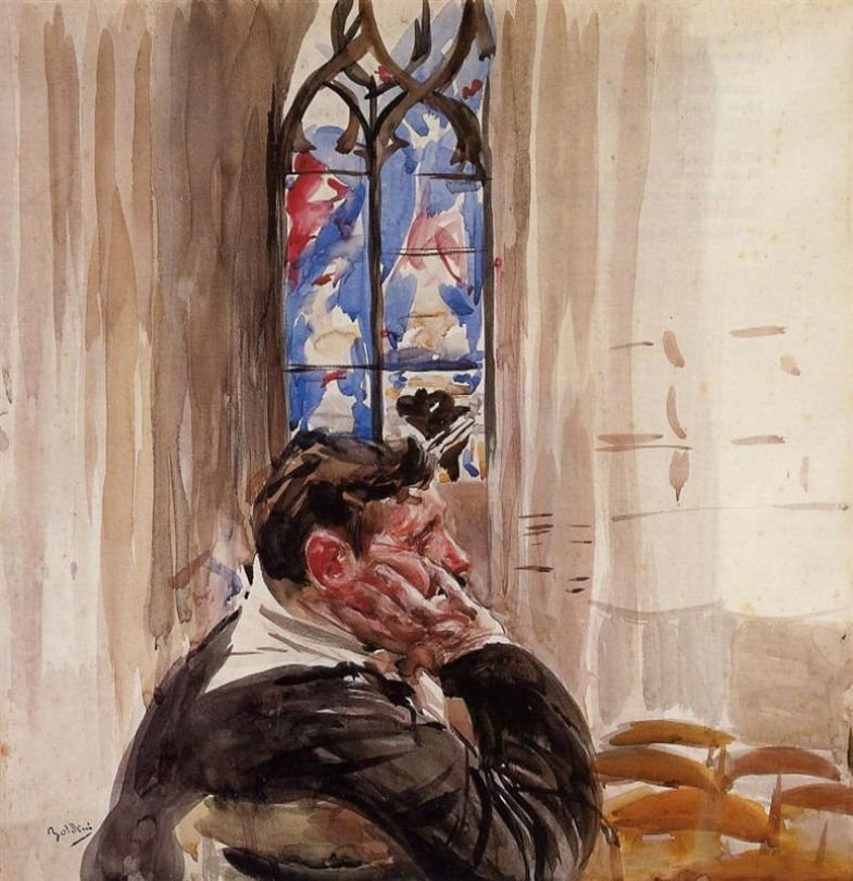 Portrait of Man in ChurchnTysk: Portat von einer Mann in der KirchenPolski: Portet mezczyzny w koscielen af Giovanni Boldini