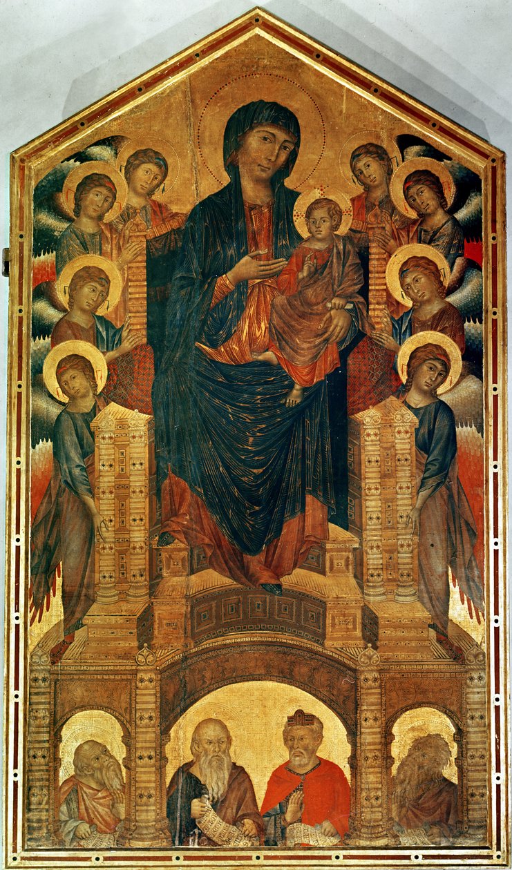 Madonna and Child Enthroned, ca. 1280-85 (tempera på panel) (se også 33478) af Giovanni Cimabue