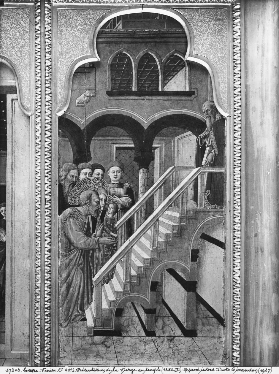 Jomfruens liv, præsentation af jomfruen ved templet, ca. 1445 (olie på poppelpanel) af Giovanni Francesco da Rimini