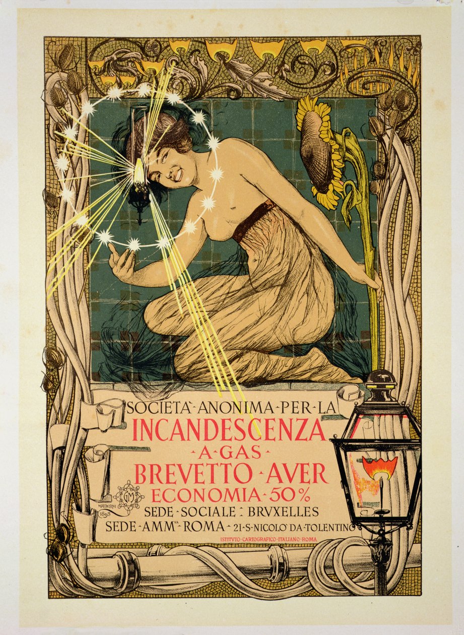 Plakat med reklame for "glødelamper", 1895 af Giovanni Maria Mataloni