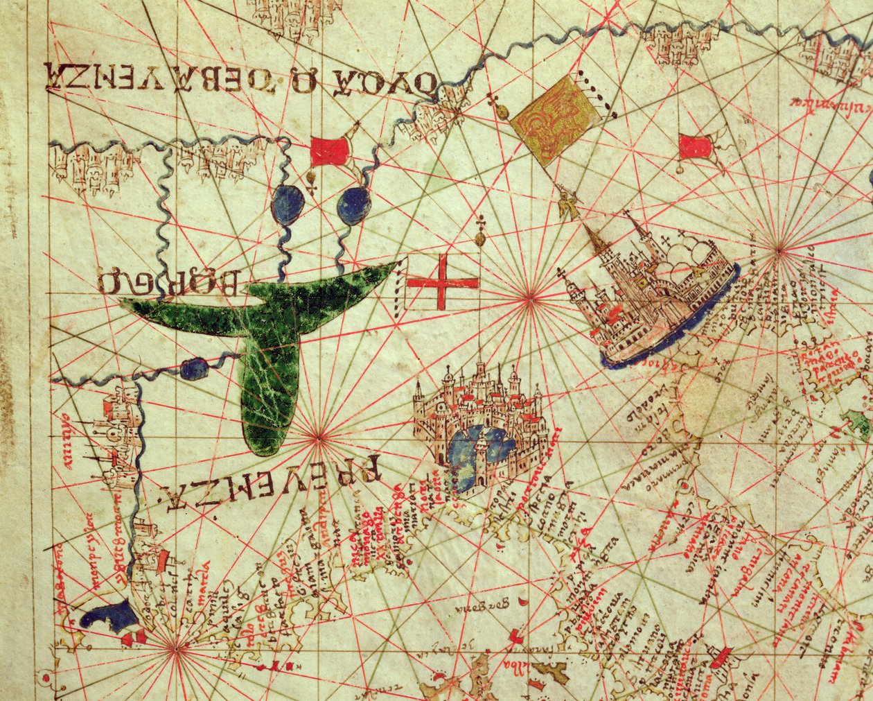 Provence og Norditalien, fra et nautisk atlas, 1520 (blæk på vellum) af Giovanni Xenodocus da Corfu