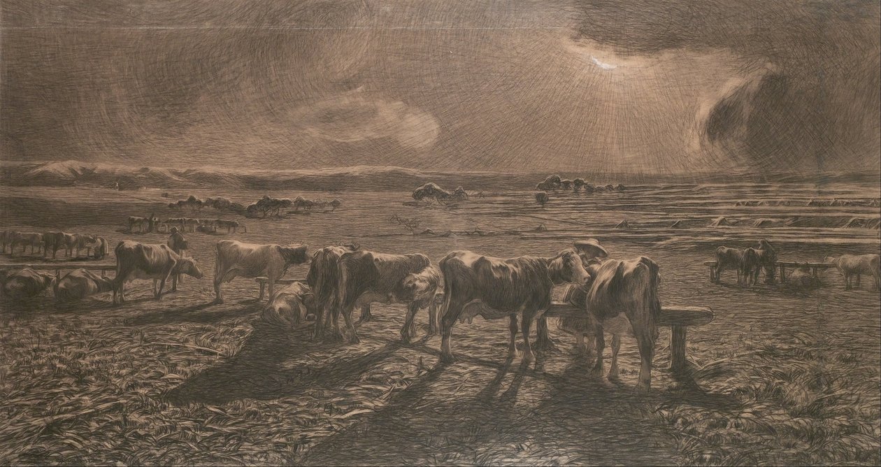 Aften (Græsning, Alla stanga) af Giovanni Segantini