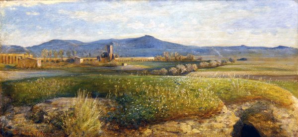 Den romerske Campagna (olie på panel) af Giovanni Costa