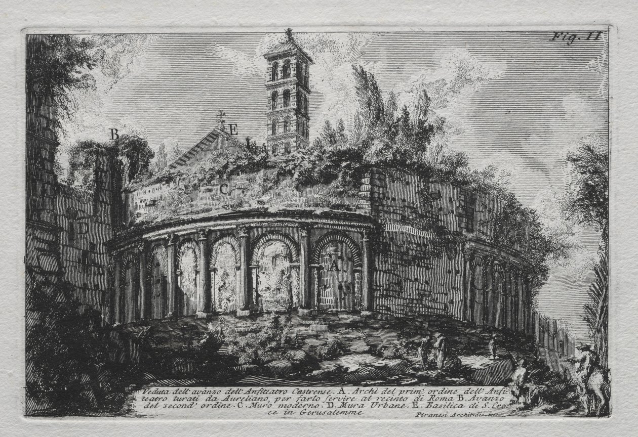 Udsigt over resterne af Castranse Amphitheatre. af Giovanni Battista Piranesi